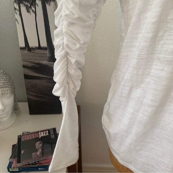 Free People We The Free long sleeved white tee shirt with ruched sleeves - Picture 7 of 9